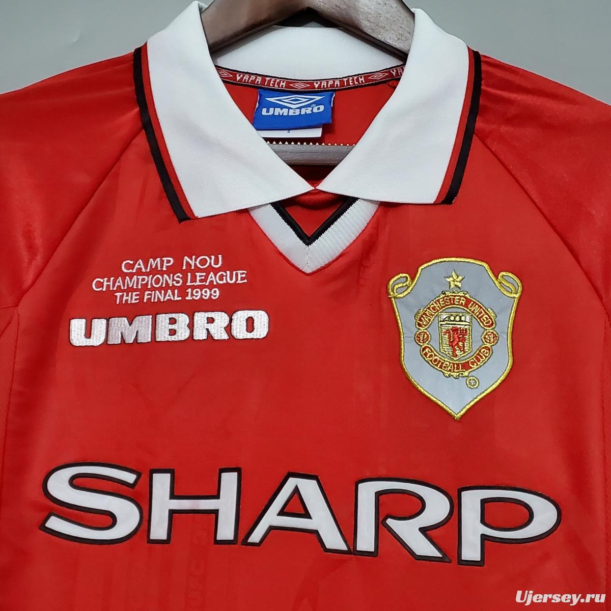 Retro long-sleeved 99/00 Manchester United Champions League version home Soccer Jersey