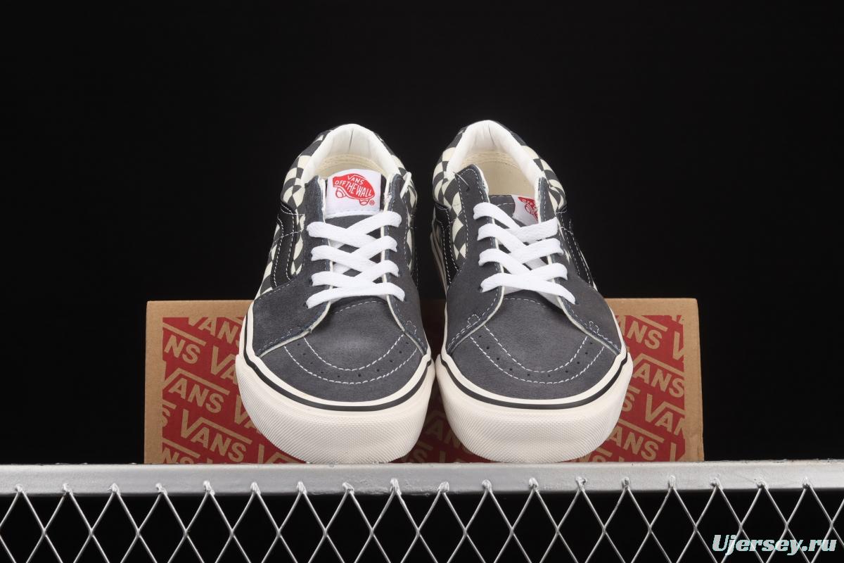 Vans Suede Sk8-Low grey rice and white checkerboard check low-top casual board shoes VN0A4UUK2V4