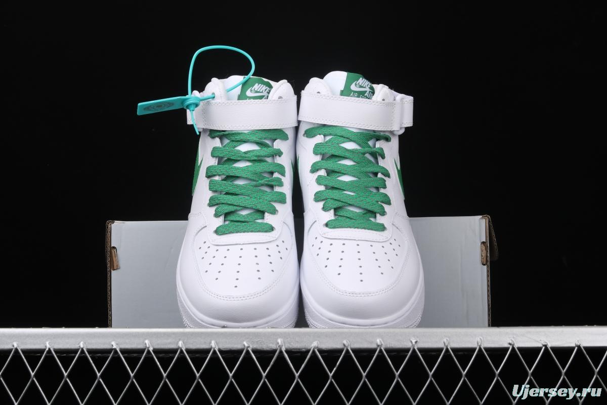 NIKE Air Force 1x07 Mid white and green 3M reflective medium-top casual board shoes 366731-909