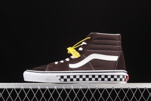 Vans SK8-Hi brown checkerboard classic series high-top casual board shoes VN0A38GEU5Z