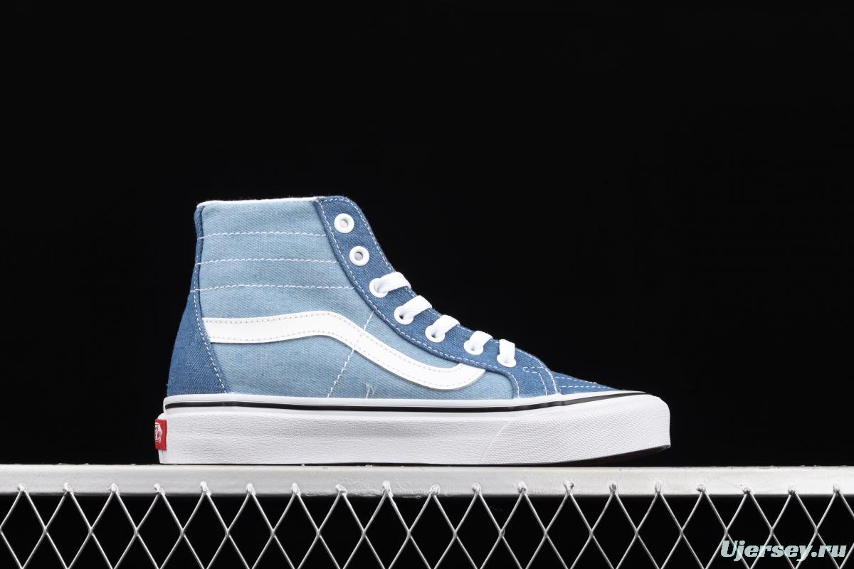 Vans Sk8-Hi Tapered series denim blue matching ultra-thin canvas high upper shoes VN0A3MV8Q691