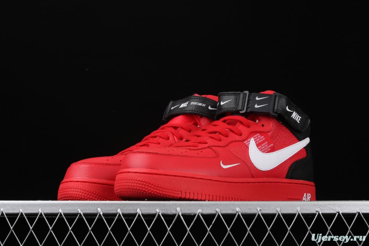 NIKE Air Force 1 Mid'07 Lv8 red and black OW letter casual board shoes 804609-605