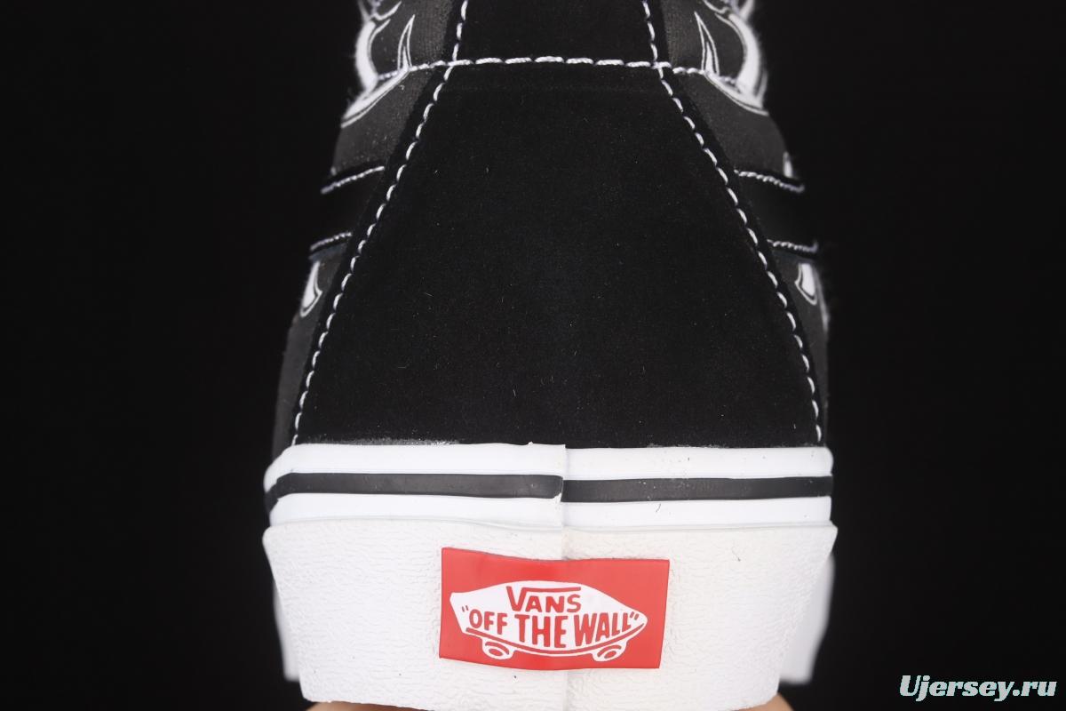 Vans Sk8-Hi black and white flame high top casual board shoes VN0A32QGK681