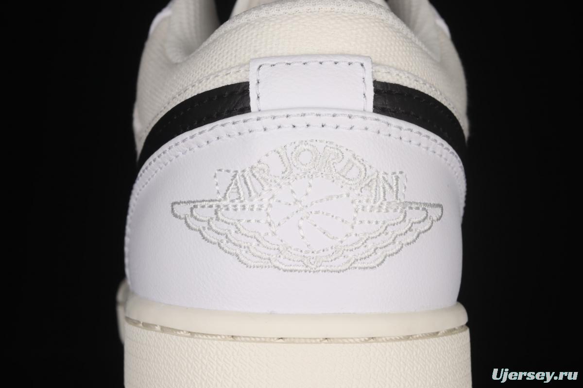 Air Jordan 1 Low white and black canvas splicing low side culture leisure sports board shoes DC3533-100