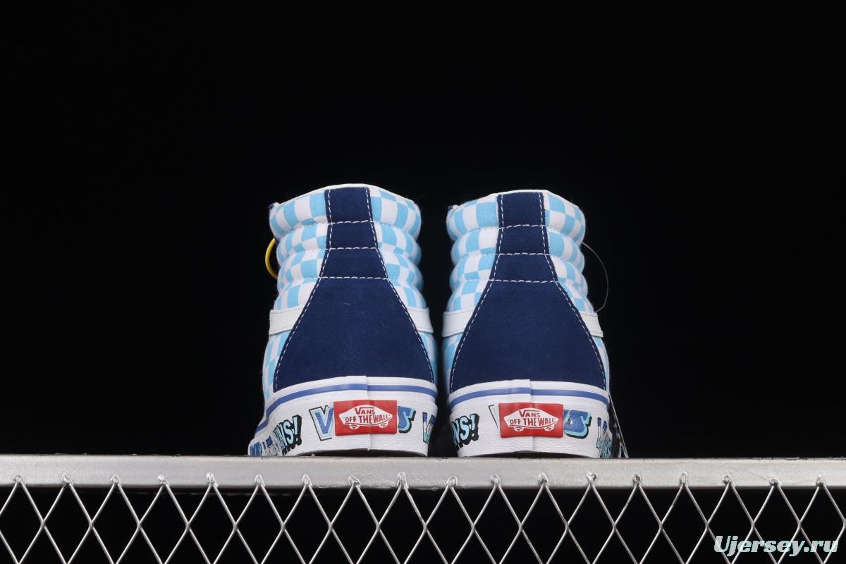 Vans SK8 Hi 38 DX Anaheim blue and white checkered high-top casual board shoes VN0A5KRIA5I