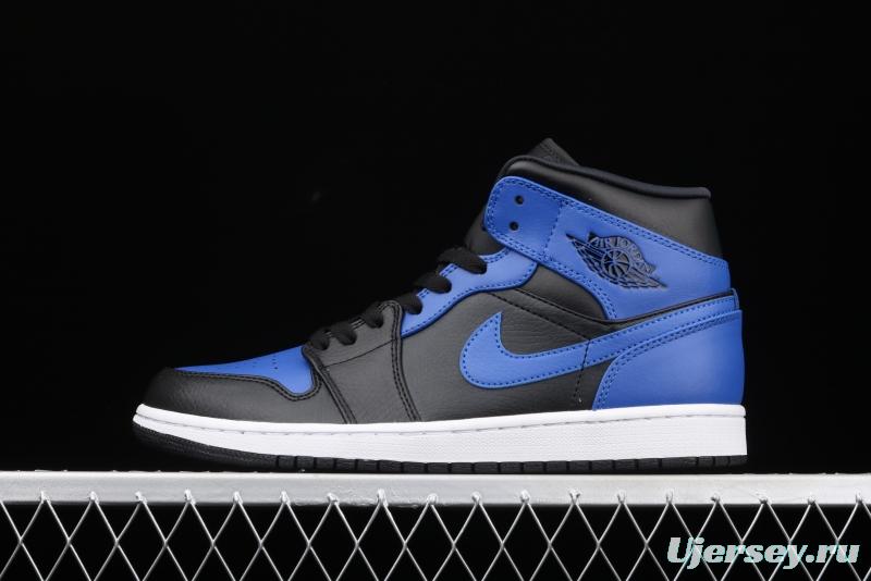 Air Jordan 1 Mid black and blue Zhongbang basketball shoes 554724-077