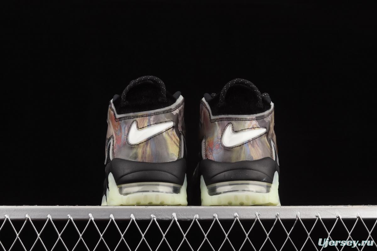 NIKE Air More Uptempo 96 QS Pippen original series black and green floating world painting night light classic high street leisure sports culture basketball shoes DM6213-045