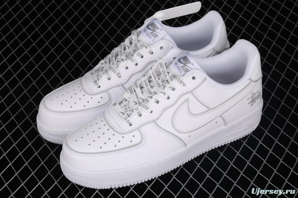 Stussy x Nike Air Force 1 Low Stussy co-named white dazzling color reflective low-top casual board shoes BQ6246-019