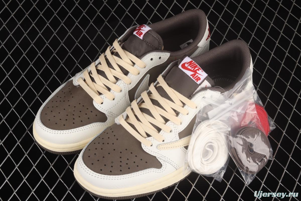 Travis Scott x Air Jordan 1 Low OG Reverse Mocha reverse Mocha Brown and White Barb Co-branded Leisure Sports Basketball shoes DM7866-162