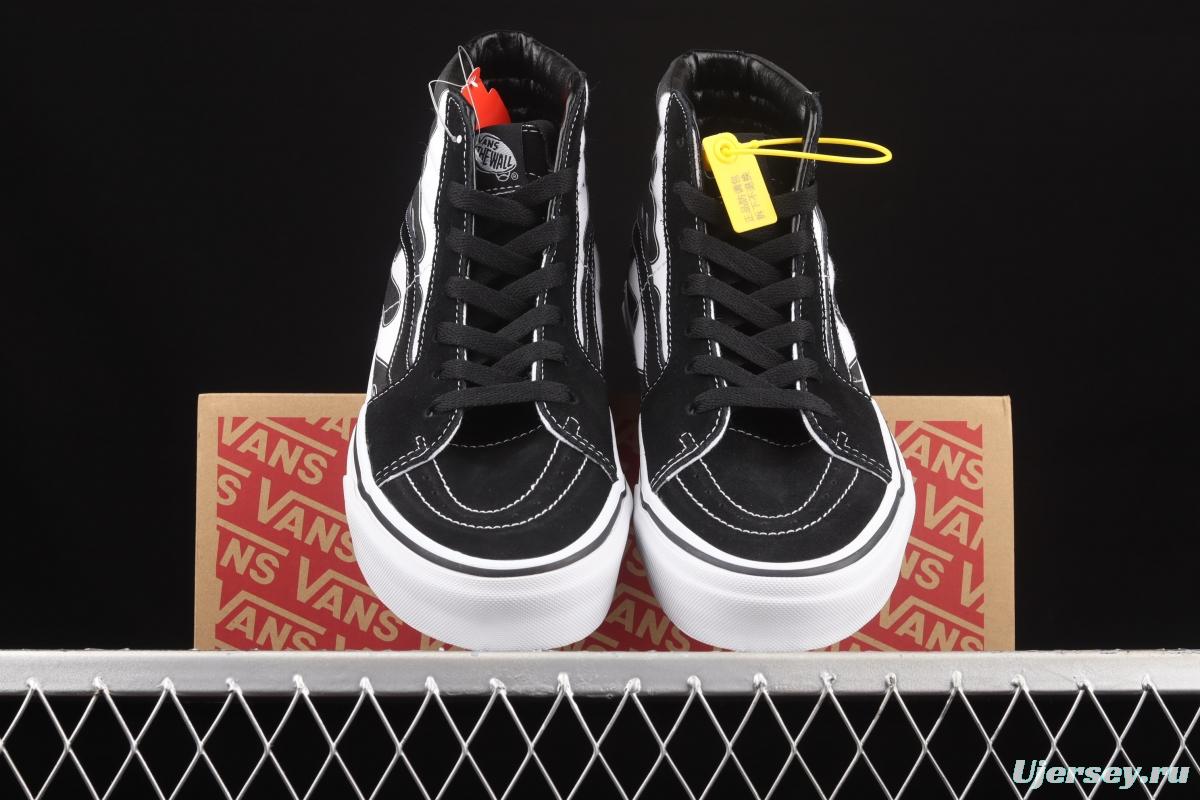 Vans Sk8-Hi black and white flame high top casual board shoes VN0A32QGK681