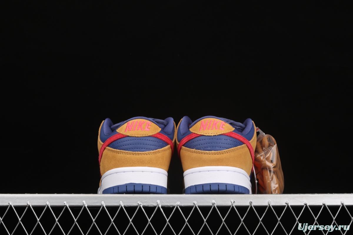 NIKE SB DUNK Low SB shredded backboard dark brown white and yellow color matching fashion leisure board shoes BQ6817-700