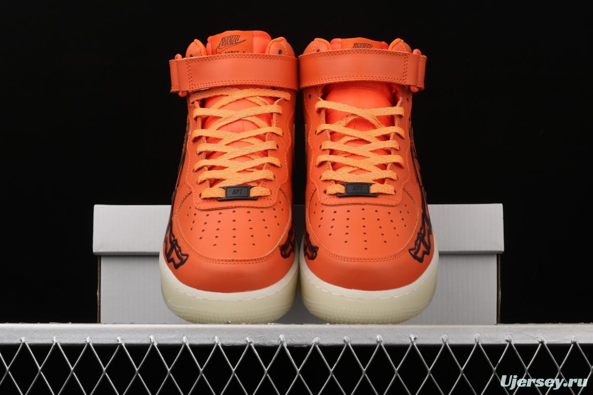 NIKE Air Force 1 Mid'07 Skeleton QS Halloween orange luminous skeleton limited casual board shoes CU8067-801