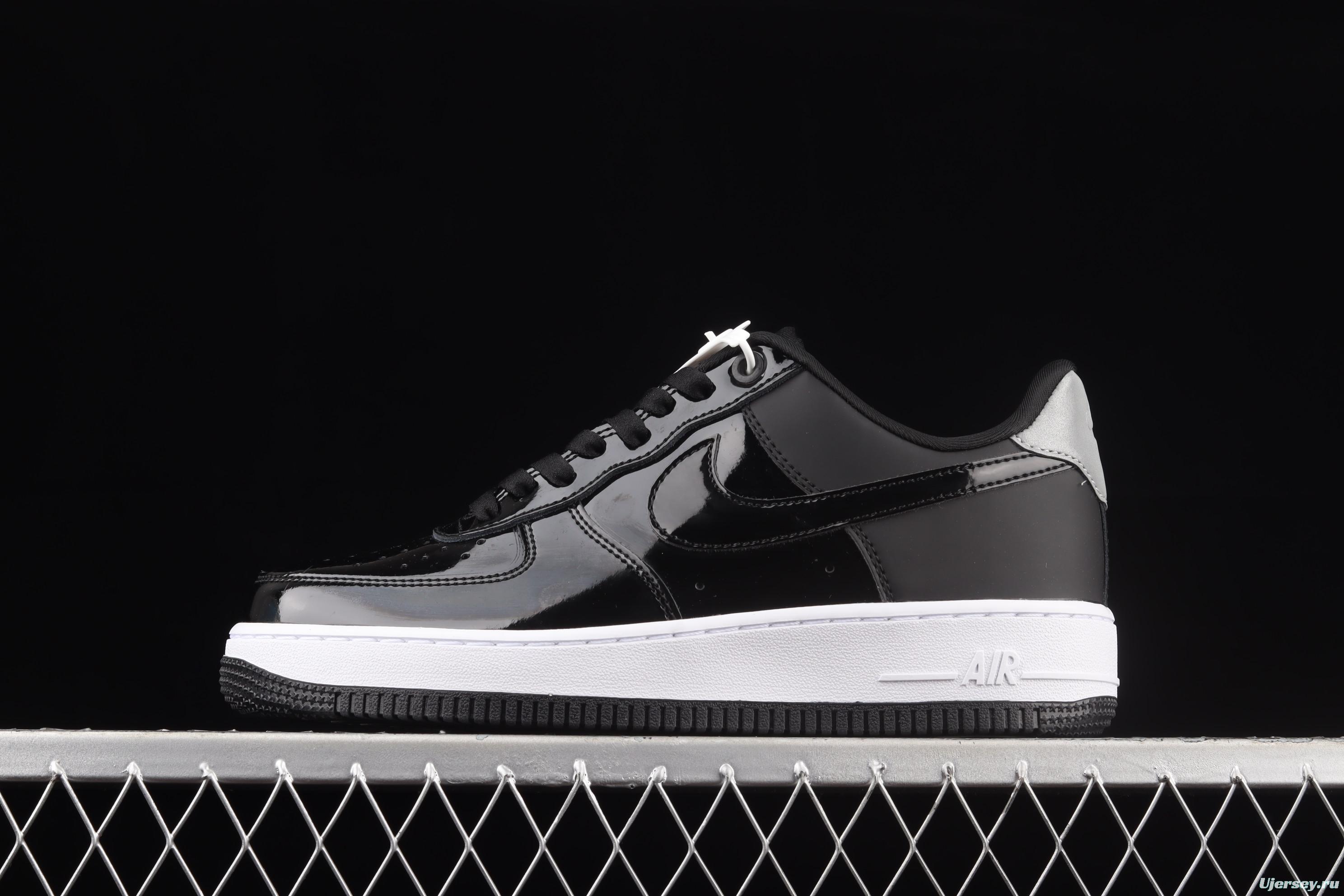 NIKE Air Force 1' 07 Low SE Prm lacquered leather black and white 3M reflective low-top casual board shoes AH6827-001