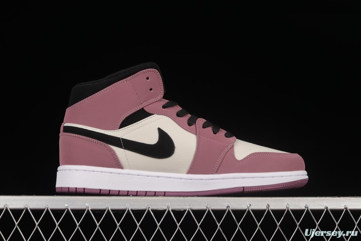 Air Jordan 1 Mid Berry Black Rose Red Zhongbang Basketball Shoes DC7267-500