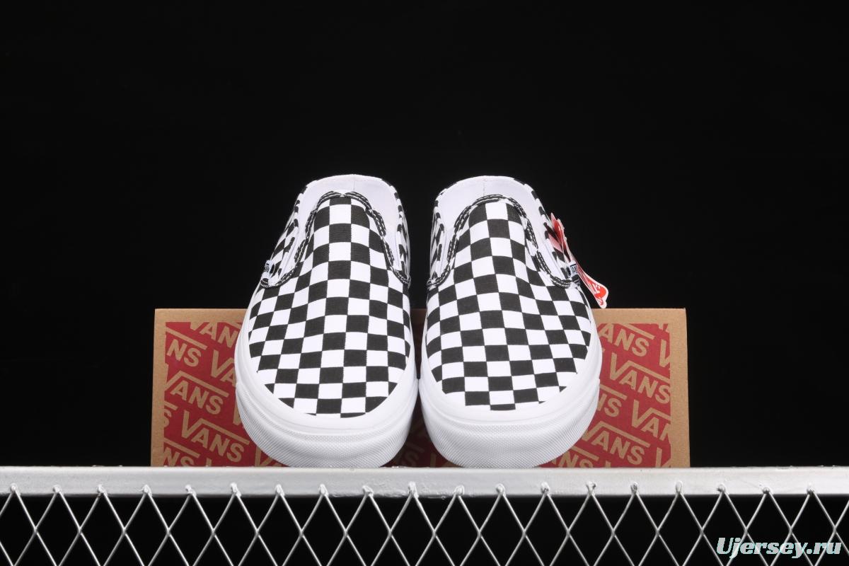 Vans Authentic 2021 summer new Anaheim black and white checkerboard VN0A54F75GULoafers Shoes slacker semi-dragged canvas board shoes