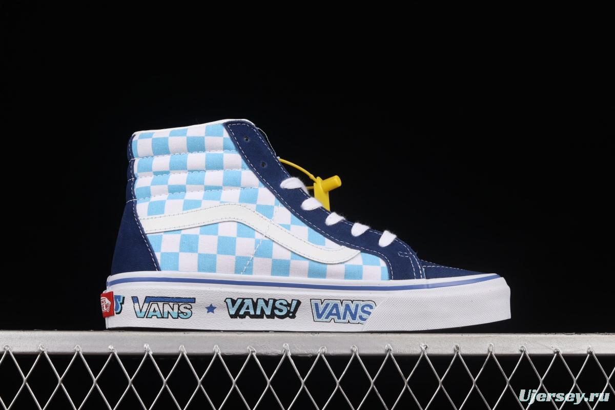 Vans SK8 Hi 38 DX Anaheim blue and white checkered high-top casual board shoes VN0A5KRIA5I