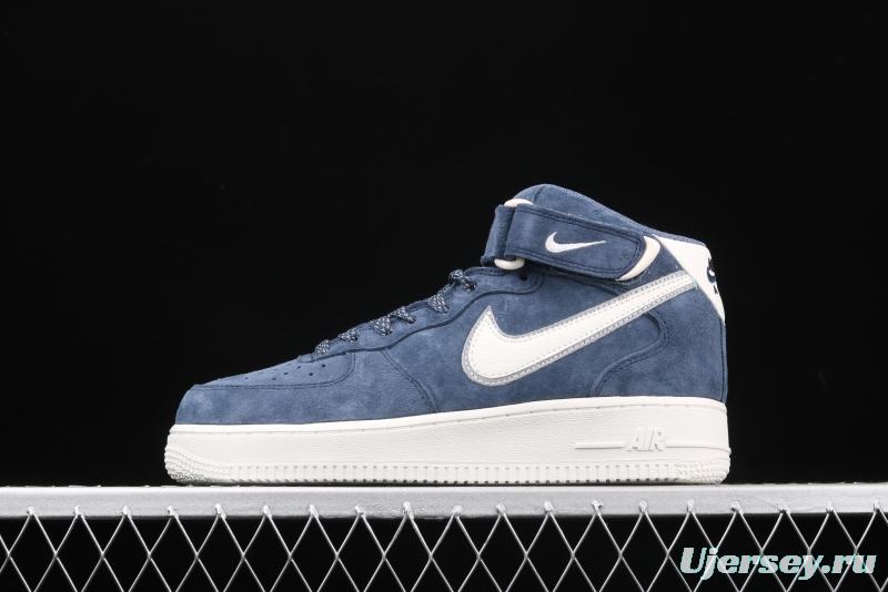 NIKE Air Force 1' 07 Mid dark blue suede 3M reflective casual board shoes AA1118-007