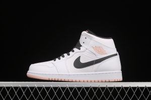 Air Jordan 1 Mid White and Black Sakura Pollen Zhongbang Basketball shoes 554725-180