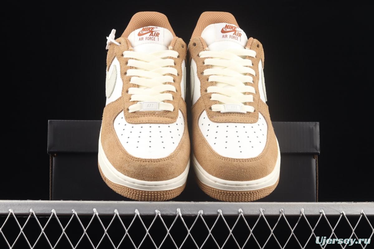 NIKE Air Force 1o07 Low white brown wheat low-top casual board shoes BQ8988-104