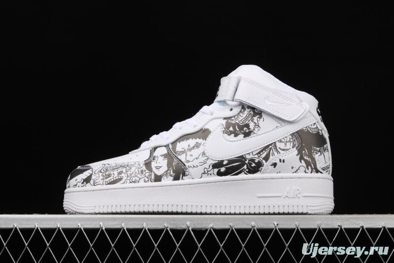 NIKE Air Force 1 High'07 Sea Thief King cartoon black and white cartoon high top board shoes AQ8020-100