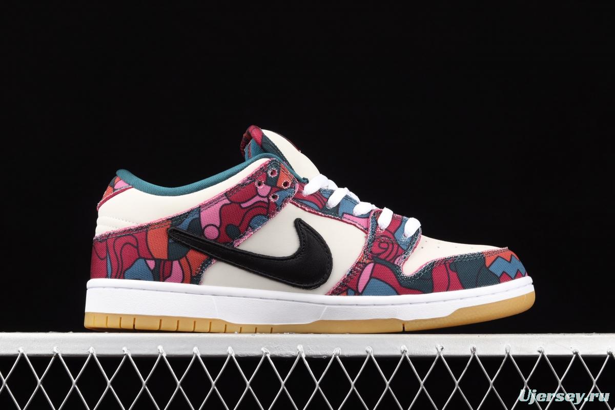 Parra x NIKE DUNK SB Low Pro White, Blue and Red Abstract Art scratch Music Olympic Slam Dunk Series retro low-top leisure sports skateboard shoes DH7695-600