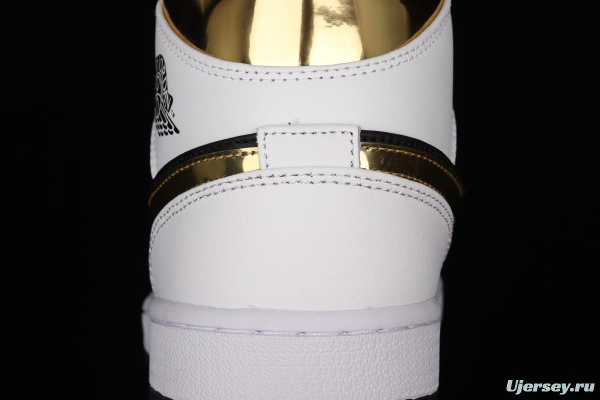 Air Jordan 1 Mid SE white and black gold Zhongbang basketball shoes 554724-190