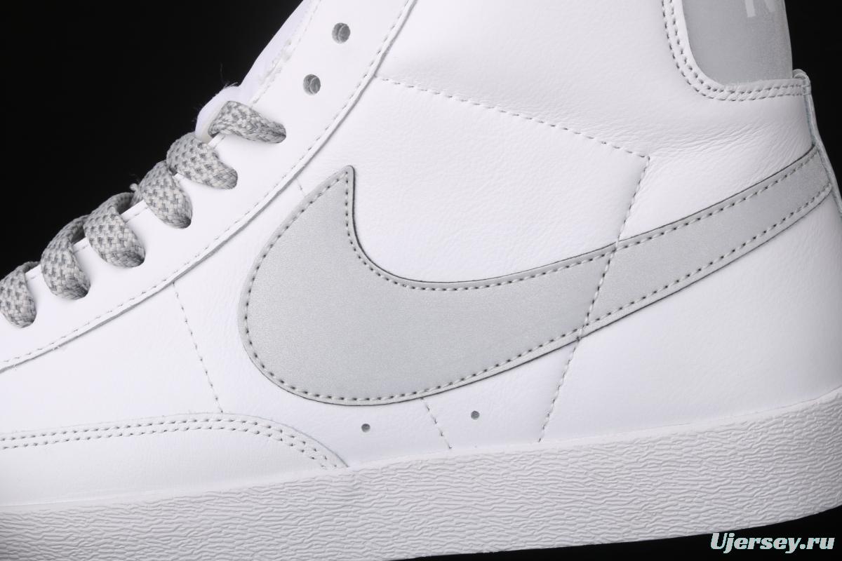 NIKE Blazer Retro Trail Blazers 3M reflective all-white high-top casual board shoes 845054-106