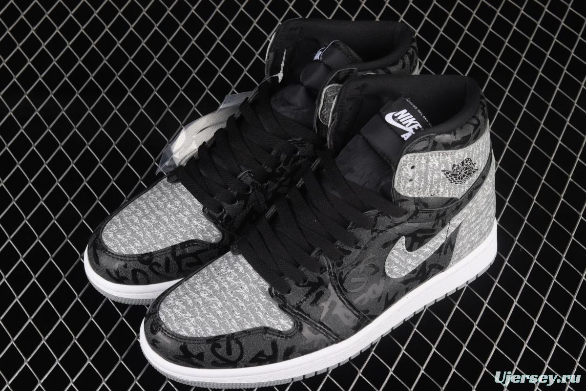 Air Jordan 1 High OG Rebellionaire black gray prohibited to wear Rebel high-top basketball shoes 555088-036