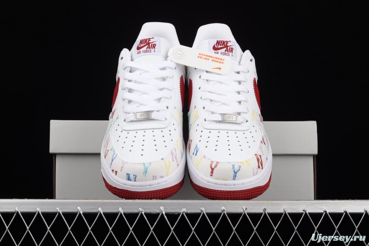 NIKE Air Force 1: 07 MLB Yankees co-signed white and red full sky star color sail leather splicing low upper board shoes 315122-443