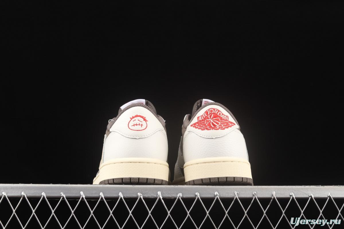 Travis Scott x Air Jordan 1 Low OG Reverse Mocha reverse Mocha Brown and White Barb Co-branded Leisure Sports Basketball shoes DM7866-162