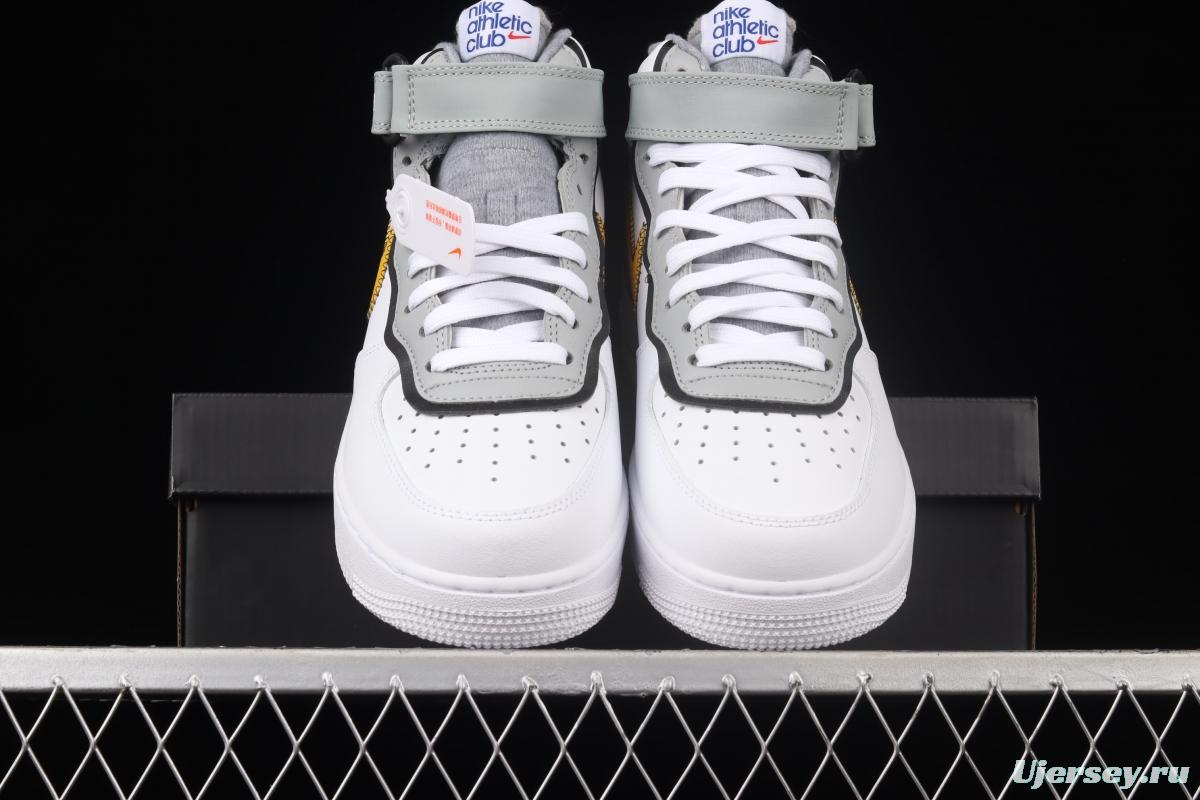 NIKE Air Force 1 Mid Athletic Club white and yellow medium-top casual board shoes DH7451-101