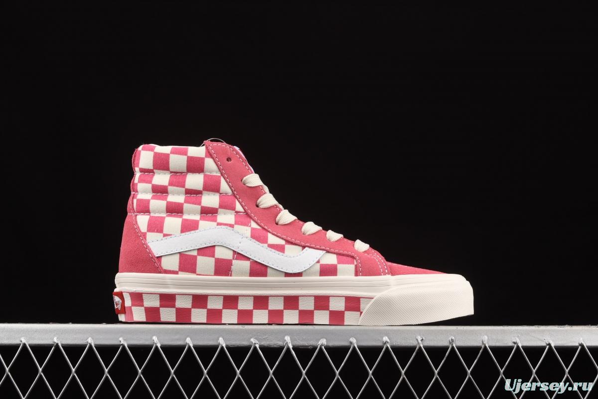 Vans Sk8-Hi Anaheim Pink White Chess Lattice Leisure Board shoes VN0A38GF2U9