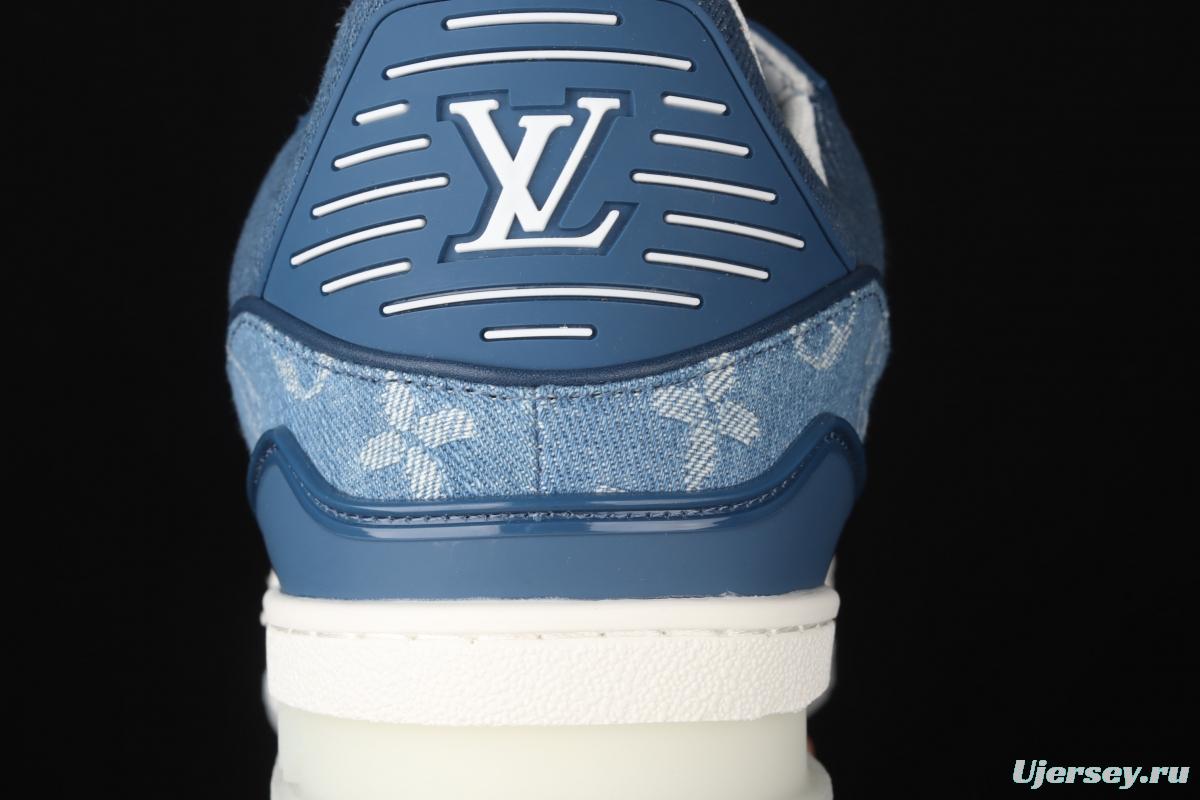 Authentic LV 2021ss early spring fashion catwalk sneakers 400N Blue denim