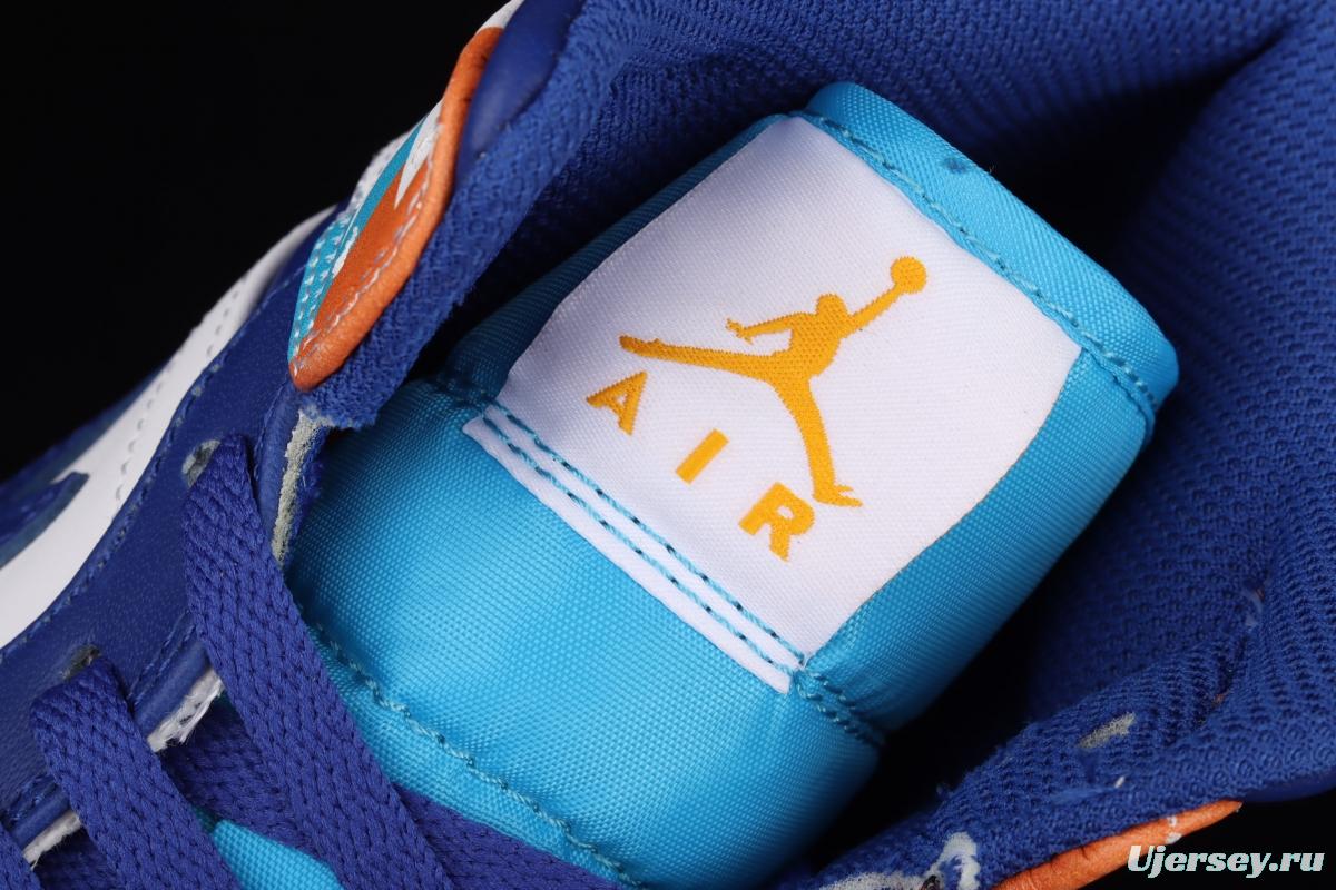 Air Jordan 1 Mid geometrical white and blue Zhongbang basketball shoes 555112-105