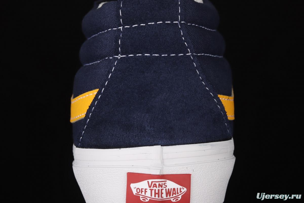 Vans Sk8-Mid blue and yellow color splicing of vintage classic canvas skateboard shoes VN0A3WM34PL