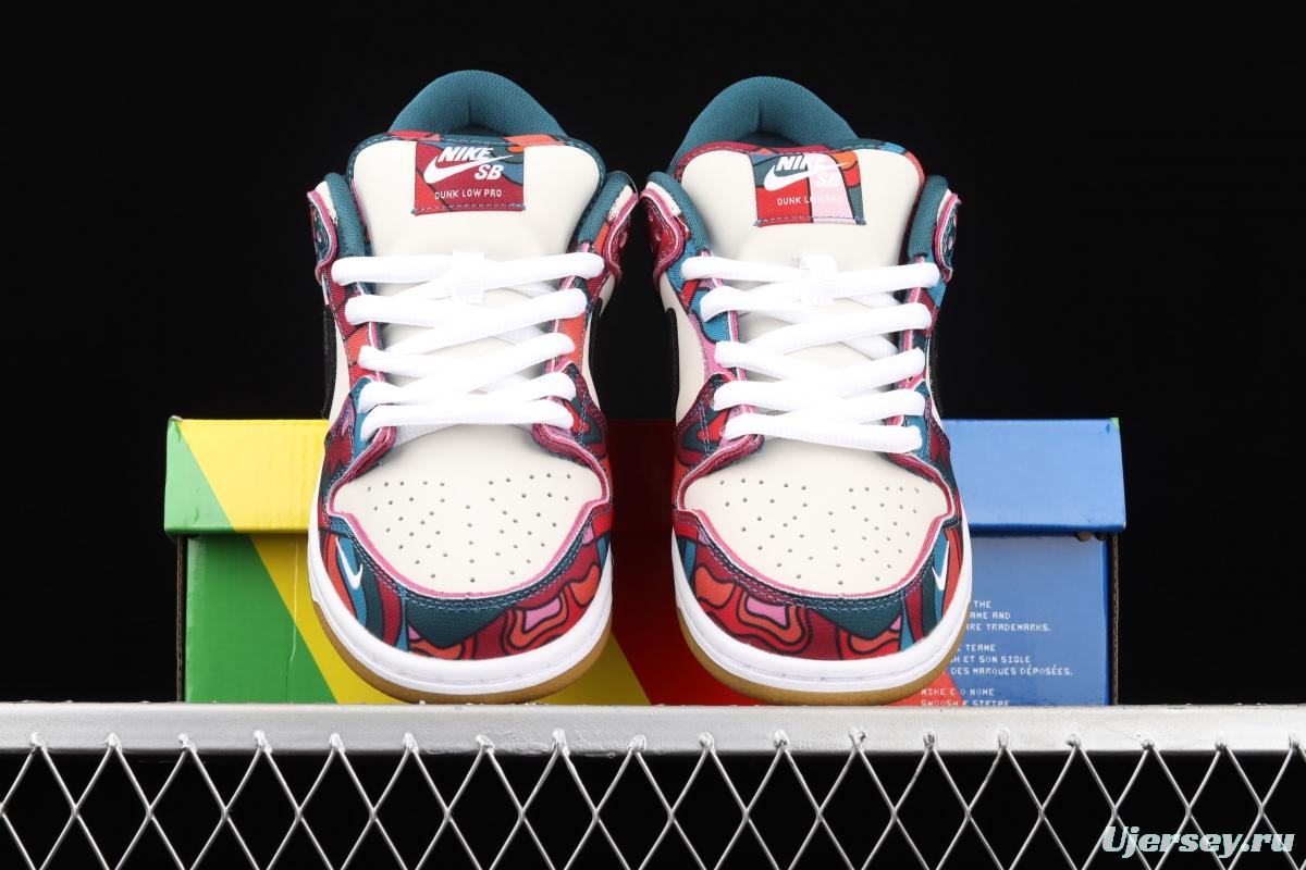 Parra x NIKE DUNK SB Low Pro White, Blue and Red Abstract Art scratch Music Olympic Slam Dunk Series retro low-top leisure sports skateboard shoes DH7695-600