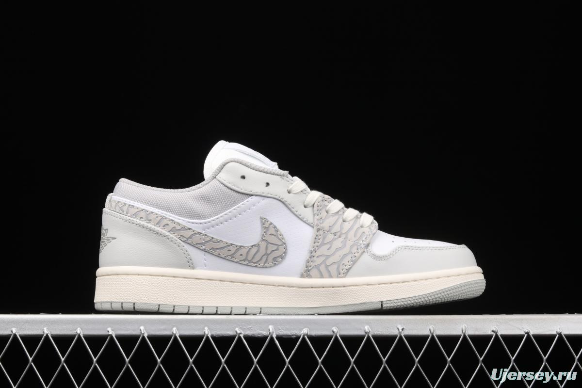 Air Jordan 1 Low Prm Elephant Print low side white ash explosion crack DH4269-100