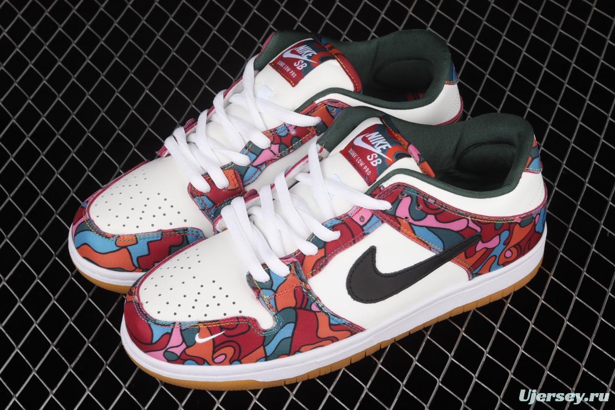 Parra x NIKE DUNK SB Low Pro White, Blue and Red Abstract Art Olympic Slam Dunk Series retro low-side leisure sports skateboard shoes DH7695-600