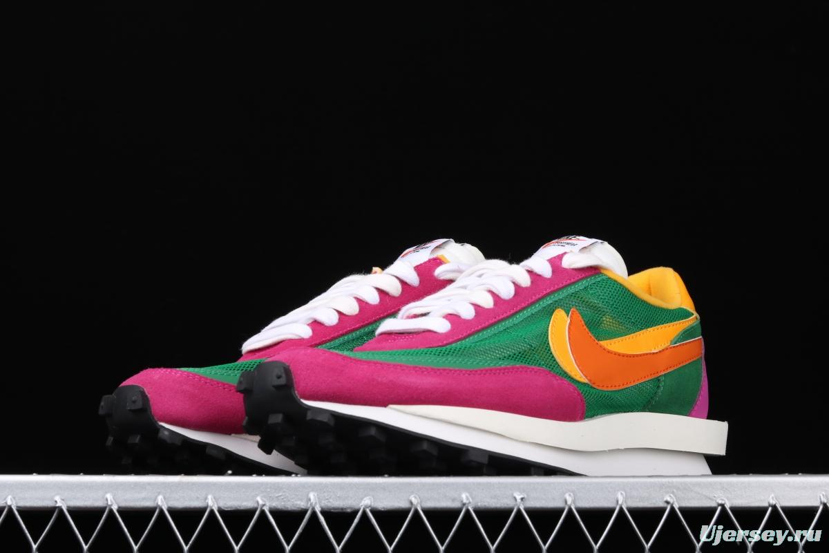 Sacai x NIKE LVD Waffle Daybreak co-signed catwalk style net gauze leather splicing double hook Swoosh running shoes BV0073-301