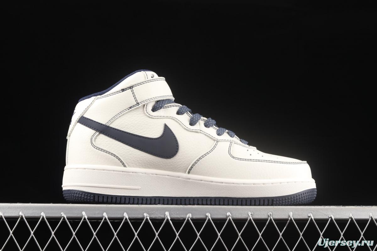 NIKE Air Force 1' 07 Mid dark blue beige star 3M reflective casual board shoes MU3603-202