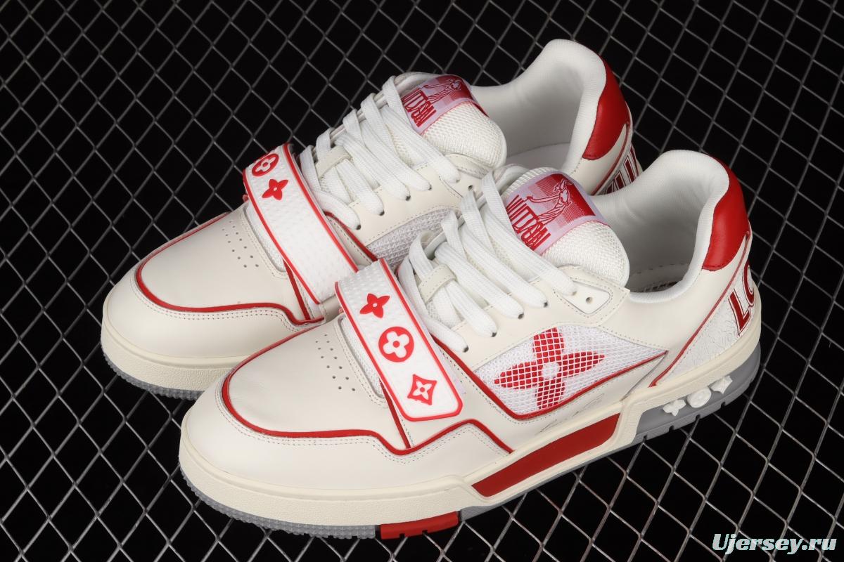 Authentic LV 2021ss early spring fashion catwalk sneakers White Red