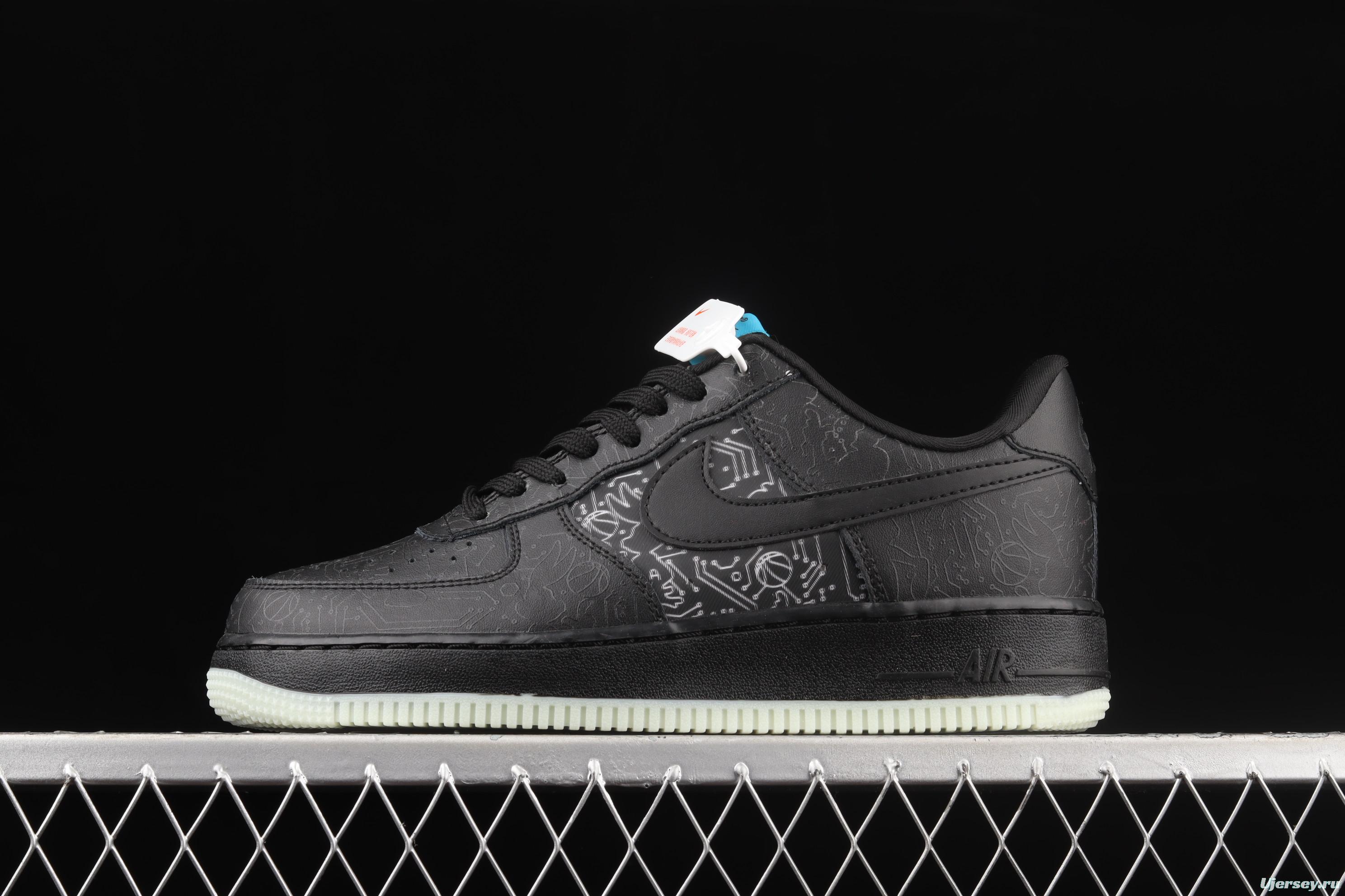 NIKE Air Force 1' 07 Low black and blue luminous low-top casual board shoes DH5354-001