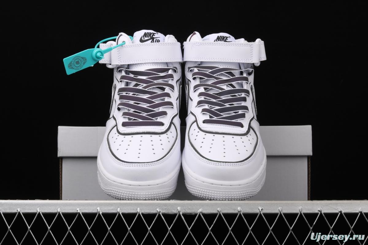 NIKE Air Force 1' 07 Mid laser white 3M reflective medium-help leisure sports board shoes 368742-810