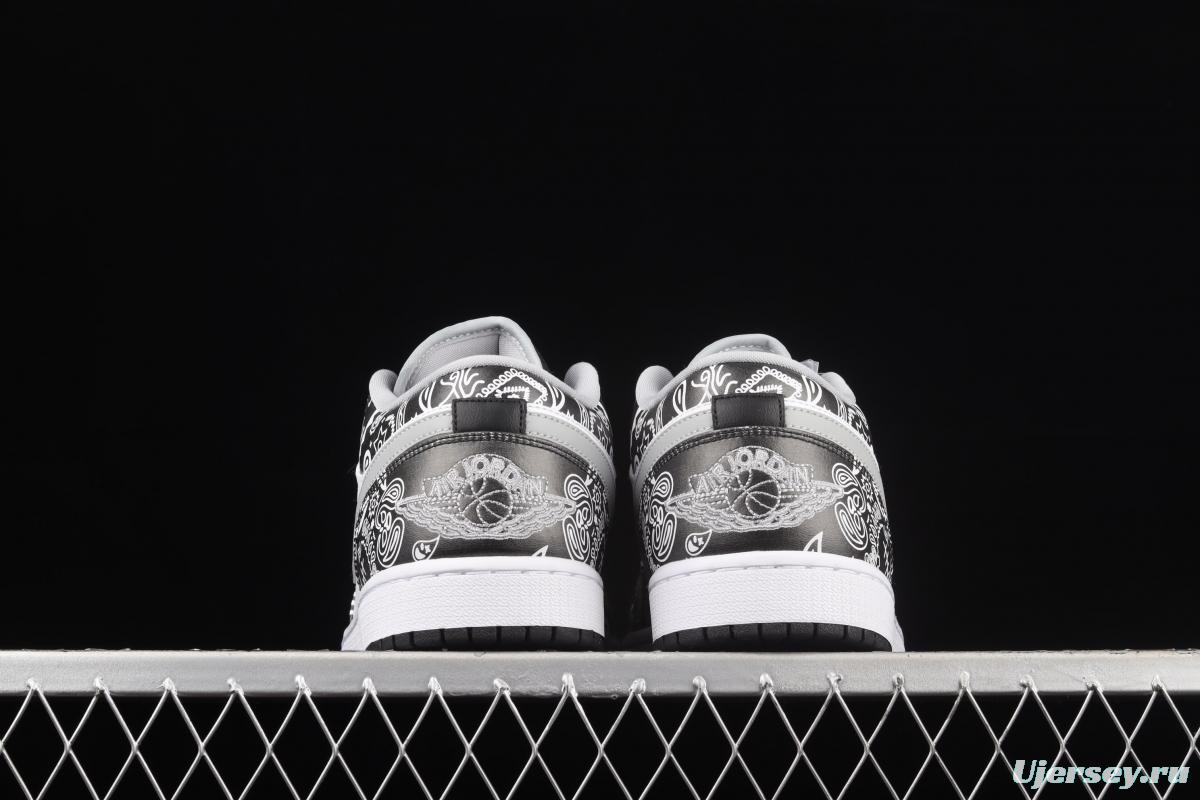 Air Jordan 1 Low hand-painted cashew flower low-side cultural basketball shoes 553558-040
