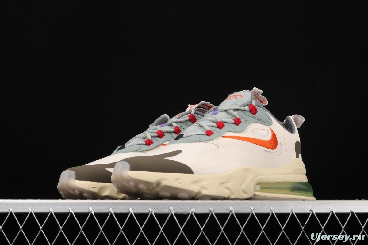 Travis Scott x NIKE Air Max 270React joint style light cream barb white blue orange air cushion running shoes CV2414-200