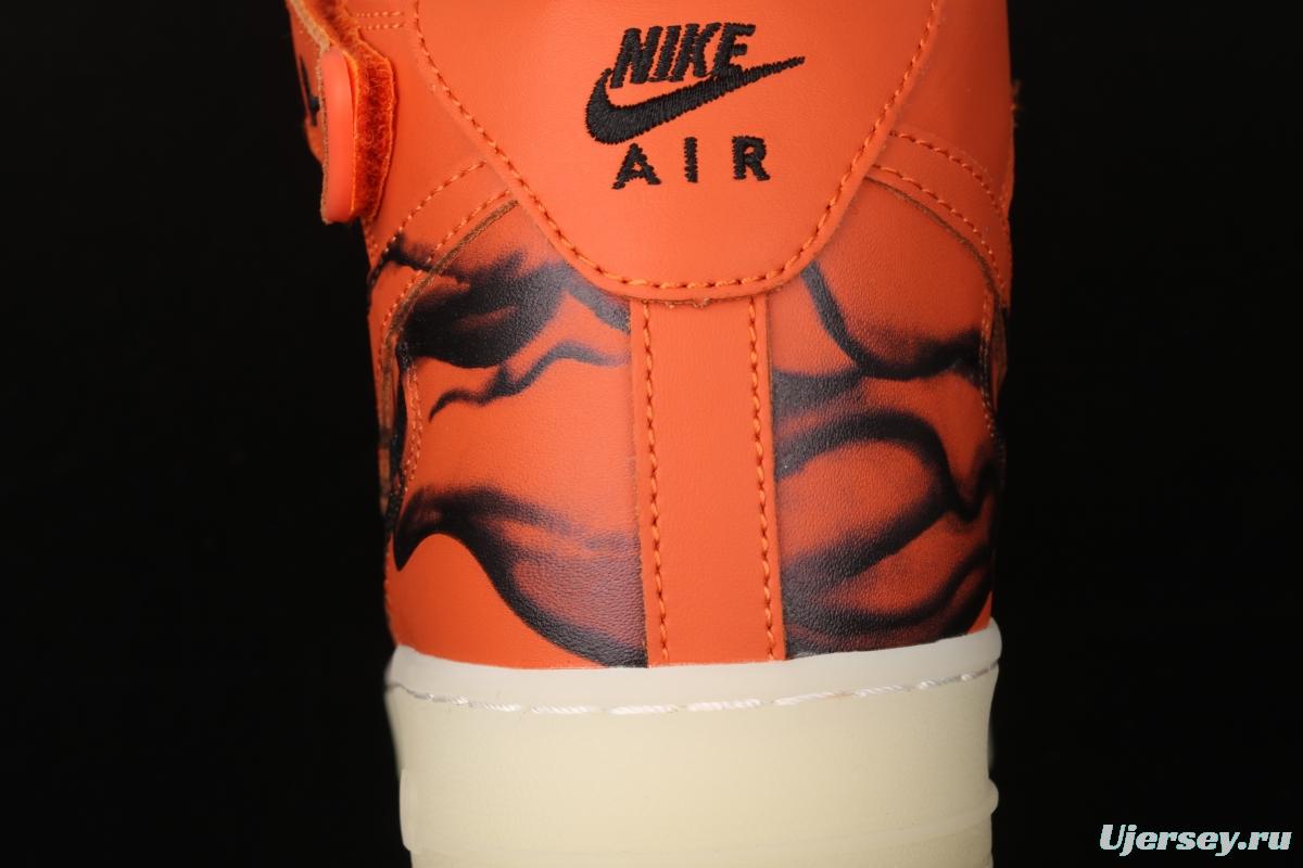NIKE Air Force 1 Mid'07 Skeleton QS Halloween orange luminous skeleton limited casual board shoes CU8067-801