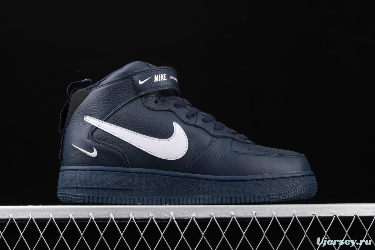 NIKE Air Force 1 Mid'07 Lv8 navy blue simple edition OW letter casual board shoes 804609-403