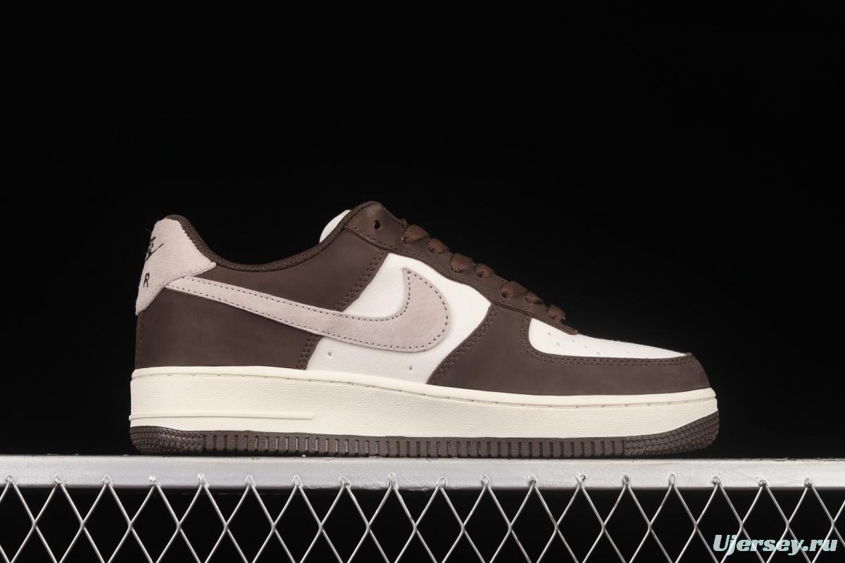 NIKE Air Force 1o07 Low white mocha sail leather spliced low-top casual board shoes NT9988-818