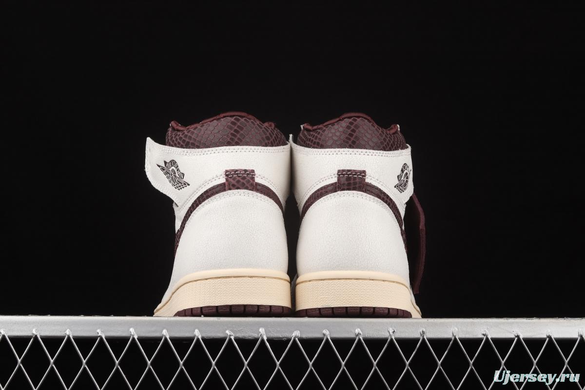 A Ma Maniere x Air Jordan 1 High OG co-branded snakeskin high top basketball shoes DO7097-100