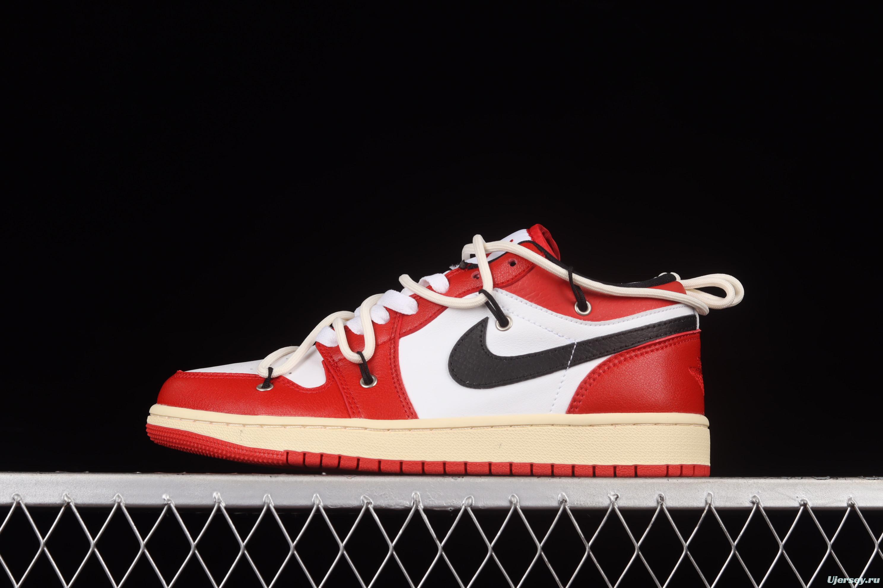 Air Jordan 1 Low customized White and Red Chicago deconstructed Sports Culture Basketball shoes 553560-118